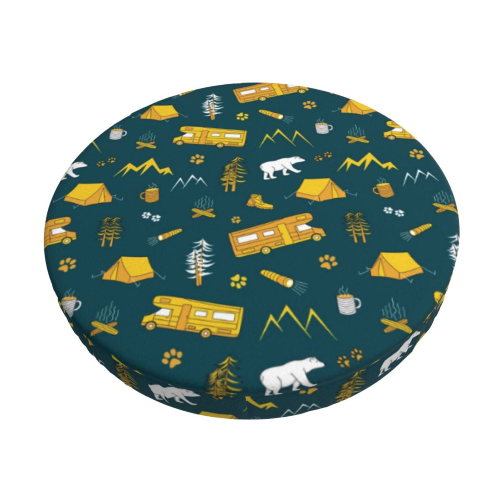 Easygdp Camping Print Easy To Install Bar Stool Covers&Stool Covers Round&Elastic Stool Cover, Barstool Covers,Washable&Bottom With Elastic Edge-14 inch