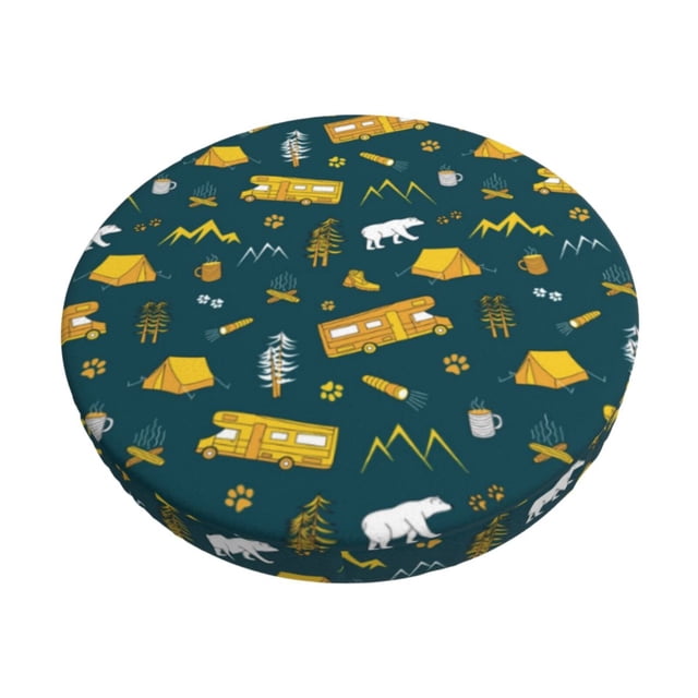 Easygdp Camping Print Easy To Install Bar Stool Covers&Stool Covers Round&Elastic Stool Cover, Barstool Covers,Washable&Bottom With Elastic Edge-14 inch