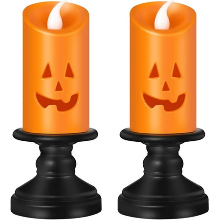 

2 Pieces Halloween Pumpkin Shape Led Light with Button Battery Halloween LED Night Candles Halloween Flameless Candles Halloween Flickering Candle Lights for Christmas Halloween Party Favors