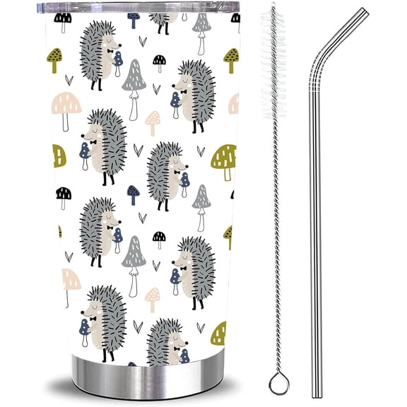 Cute Hedgehog Travel Tumbler Cup 20 OZ, Stainless Steel Insulated Vacuum Animal Coffee Mug With Lid and Straw for Men Women