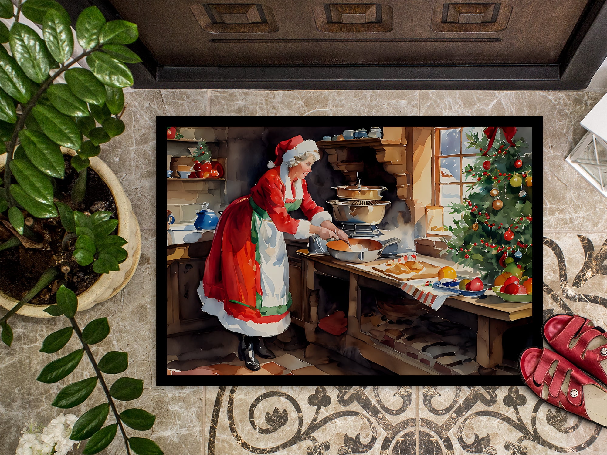 Caroline's Treasures DAC3300MAT Cookies with Santa Claus Mrs. Claus Doormat Front Door Mat Indoor Outdoor Rugs for Entryway, Non Slip Washable Low Pile, 18H X 27W