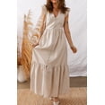 thumbnail image 7 of Women's Khaki Stripe Flutter Sleeve Maxi Dress – Casual V Neck for Summer Vacations, XL, 7 of 7