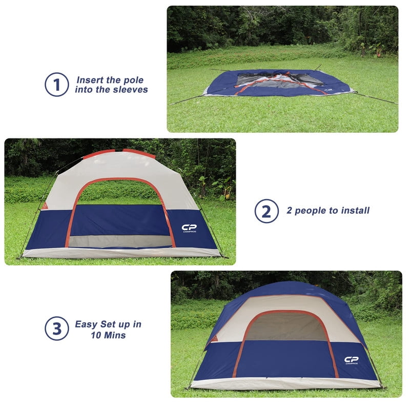 CAMPROS 6 Person Camping Tents, Waterproof Windproof Family Dome Tent with Rainfly, Large Mesh Windows, Wider Door, Portable with Carry Bag