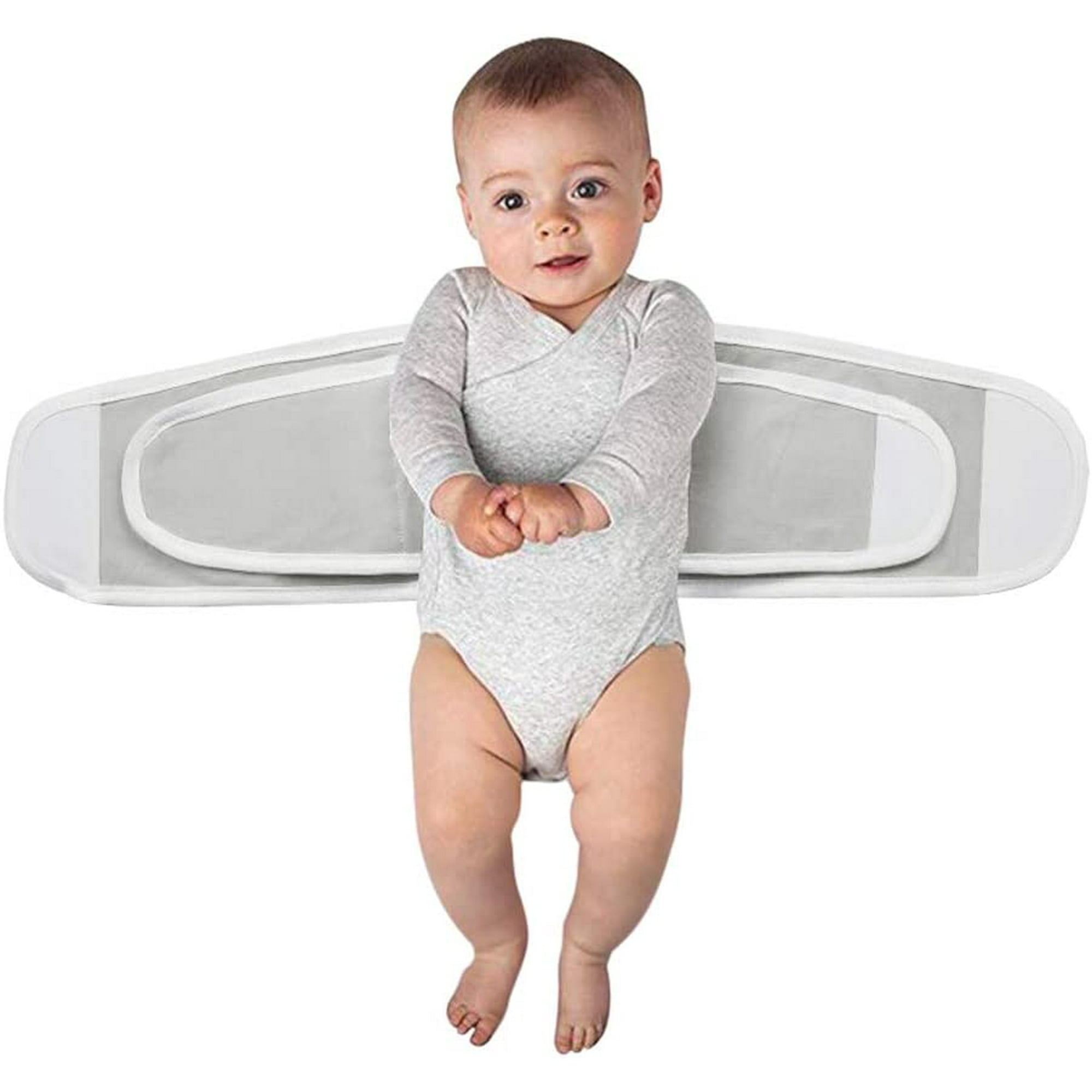 Bedtime Aid Belt Wrap Blanket Double Layer Swaddling Elastic Bunting Scratch Sleeping Bag for 2 12 Months Gray