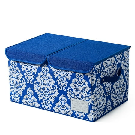 

Goory Storage Box Underwear Bra Sock Containers Cloth Fabric Folding Organiser Toy Home Collapsible Cubby Cube W/ 2 Lid Closure Blue
