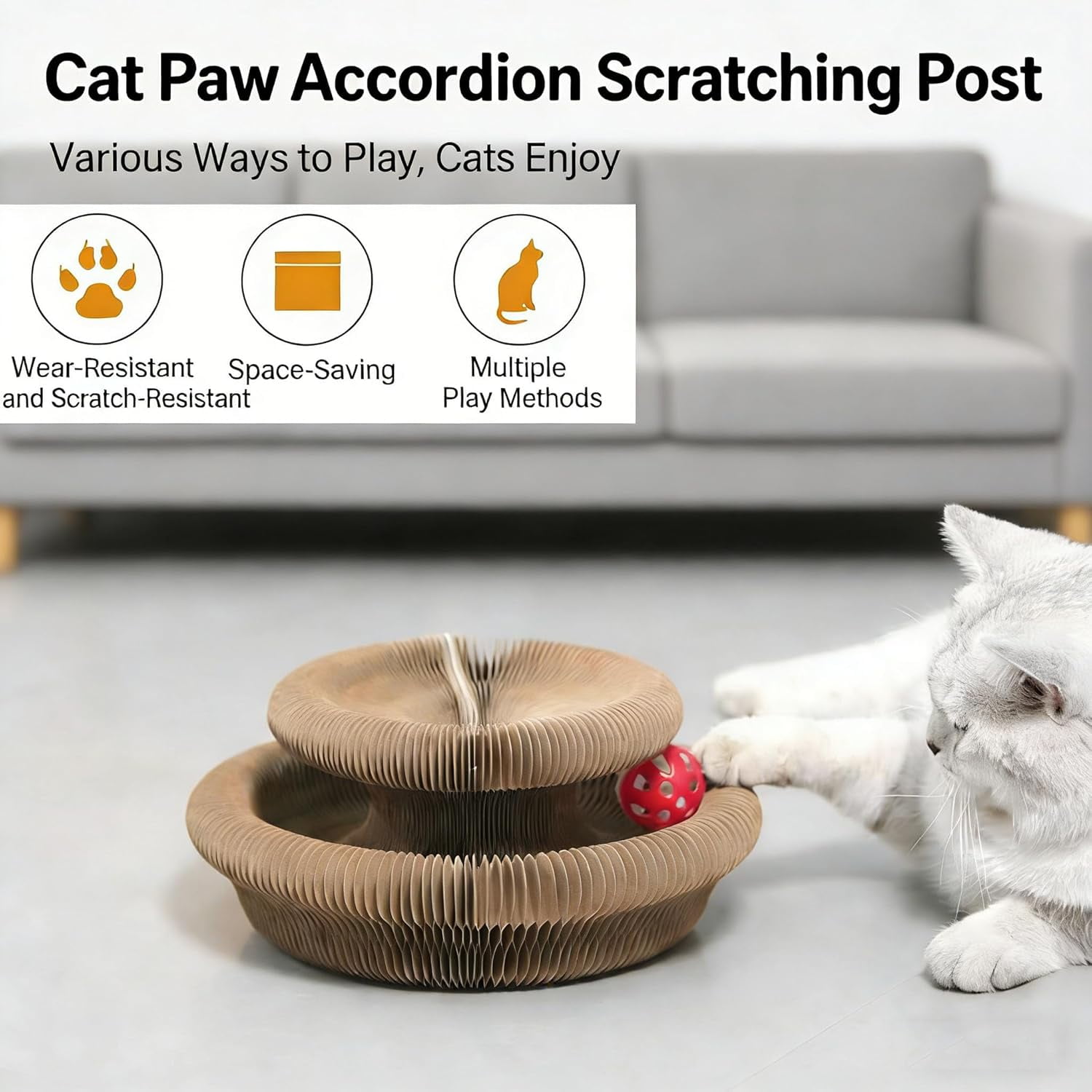 Magic Organ Cat Scratcher Toy, Foldable Kitty Accordion Magic Organ Cat Scratcher Board, Sturdy with Bell-Ball, Flexible Cats Scratchers for Indoor Cats Grinding Claws Exercise