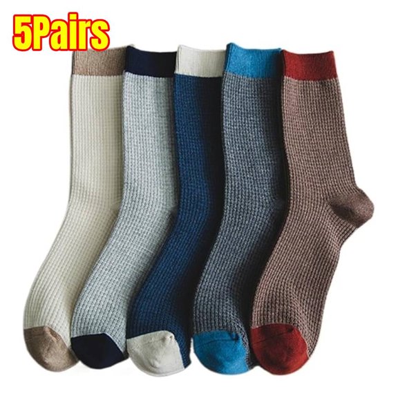 5 Pairs Socks Men's 100% Cotton Knitted Socks Dress and Casual & Mens All-season Crew Socks