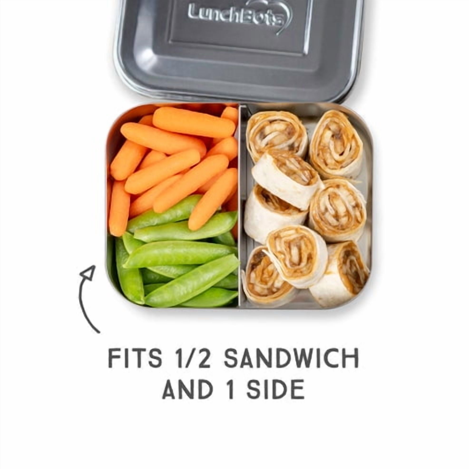 LunchBots Medium Duo Snack Container - Divided Stainless Steel Food Container - Two Sections for Half Sandwich and a Side - Eco-Friendly - Dishwasher Safe - Stainless Lid - Aqua Dots