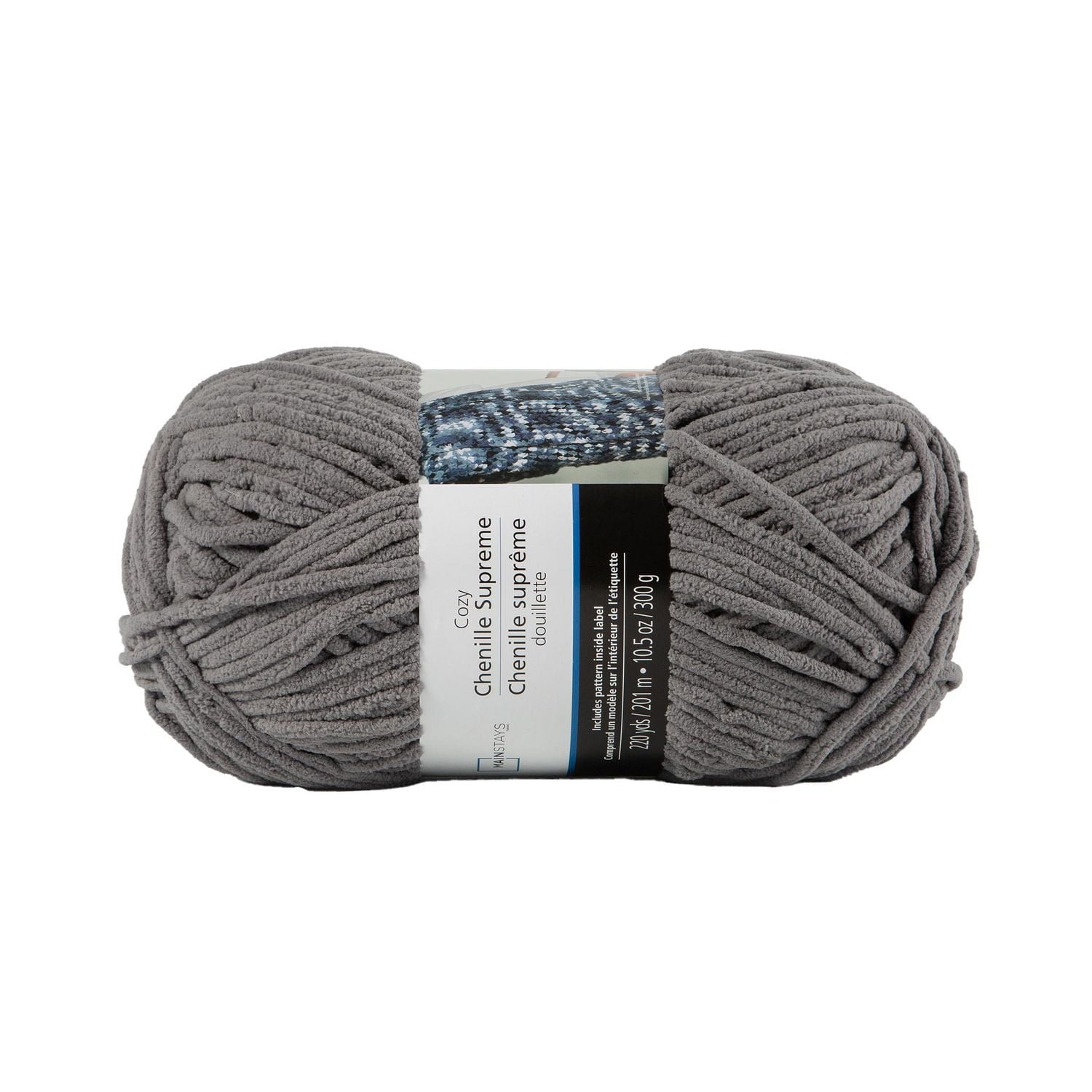 MAINSTAYS Cozy Dark Grey Chenille Yarn, Polyester 100% yarn