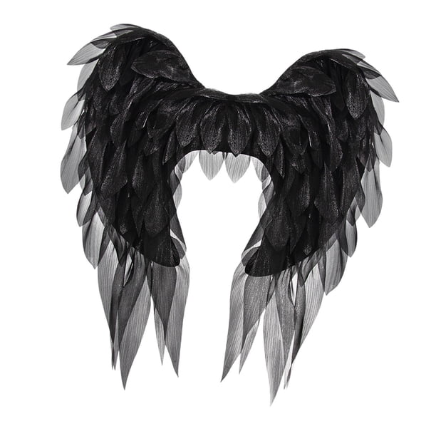 Ala de ángel con tirantes, alas emplumadas para usar en juegos de rol navideños. Negro