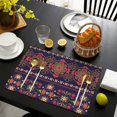 thumbnail image 4 of Retro Tribal Style Bohemian Flax Placemats Set of 4, 12x18 Inch Rustic Artistic Table Mats, Washable Classic Earthy Decor for Ethnic Kitchen or Dining Table, 4 of 6