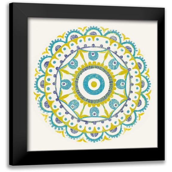 Lovell, Kathrine 12x12 Black Modern Framed Museum Art Print Titled - Lakai Circle VI Blue and Yellow