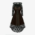 thumbnail image 5 of QATAINLAV Women's Gothic Hooded Dresses Lace-Up Front Long Sleeve Flowy Hem Midi Dress Ladies Halloween Witch Costumes, Coffee, L, 5 of 7