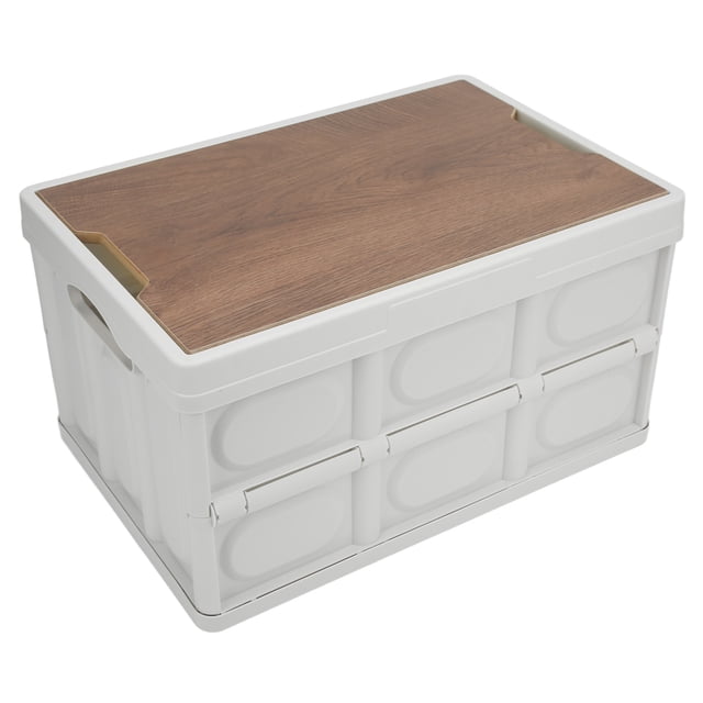 Boîte de Rangement Pliable 30 L, Contenant Amovible Multifonction avec Panneau en Bois, Boîte de Rangement Portable pour l'Extérieur