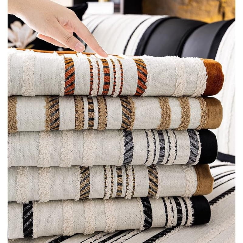 LKJYER Luxury Sectional Couch Cushion Cover for Furniture Protect,Washable Sofa Cover for Sofa,Striped Chenille Non-Slip Sofa Slipcover,Couch Protector for Dog