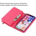 thumbnail image 4 of Wallet Case for iPhone XR,Magnetic Handbag Zipper Pocket PU Leather Flip with 9 Card Slots and Wrist Strap Folio TPU Inner Stand Case for iPhone XR - Rose Red, 4 of 14