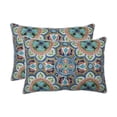 thumbnail image 2 of Pillow Perfect 619927 Outdoor & Indoor Lagoa Tile Flamingo Over-sized Rectangular Throw Pillow, Blue - Set of 2, 2 of 2