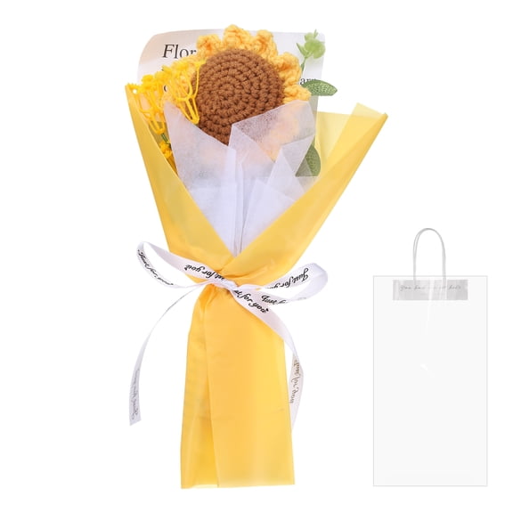 Unique Bargains Crochet Flowers Bouquet Handmade Knitted Flower for Celebration Yellow