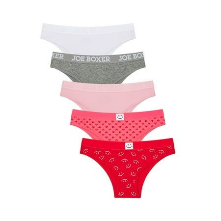 Joe Boxer Women s Cotton Valentine s Day Giftable Tanga Panty Set with Makeup Bag  5-Pack  Sizes XS to 3X