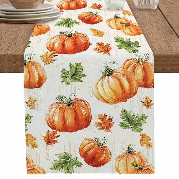 nqOlkjepod Orange Pumpkins Fall Table Runner 120 Inches Long Farmhouse Dress Scarves, Rustic Leaves Thanksgiving Farmhouse Dining Tablerunner for Coffee Table/Kitchen Island/Party Décor, 13" x 120"