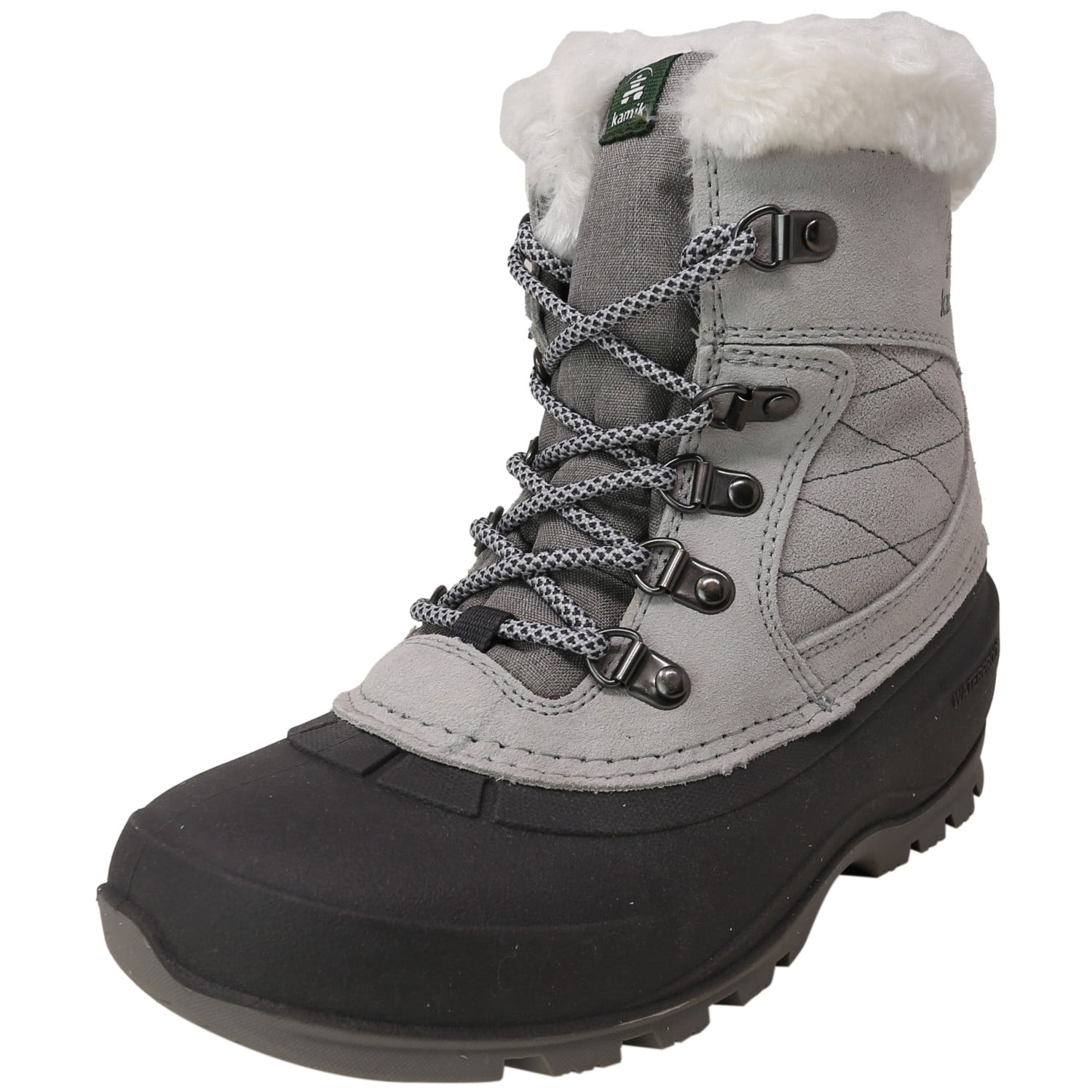 Kamik Women's Snovalleyl Light Grey MidCalf Leather Snow Boot 6M