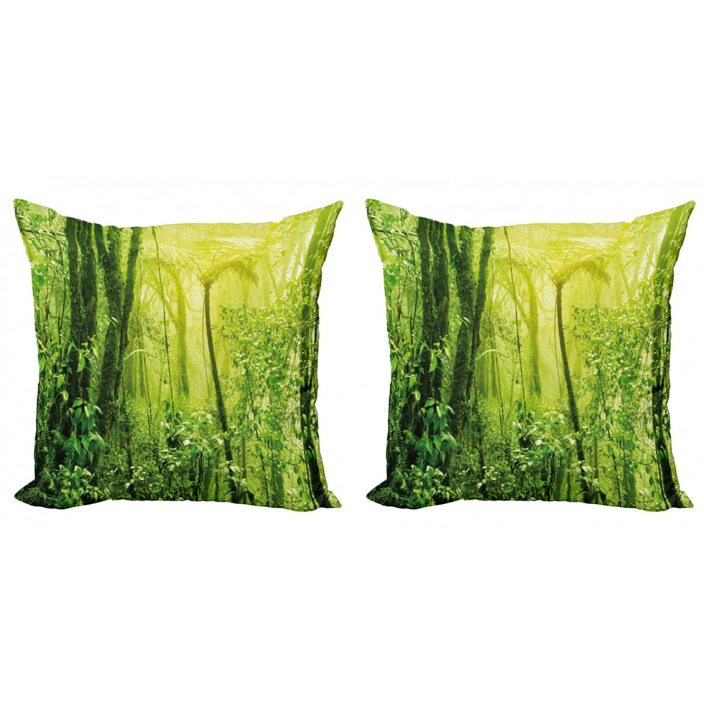 Green Throw Pillow Cushion Cover Pack of 2, Tropical Amazon Wildlife