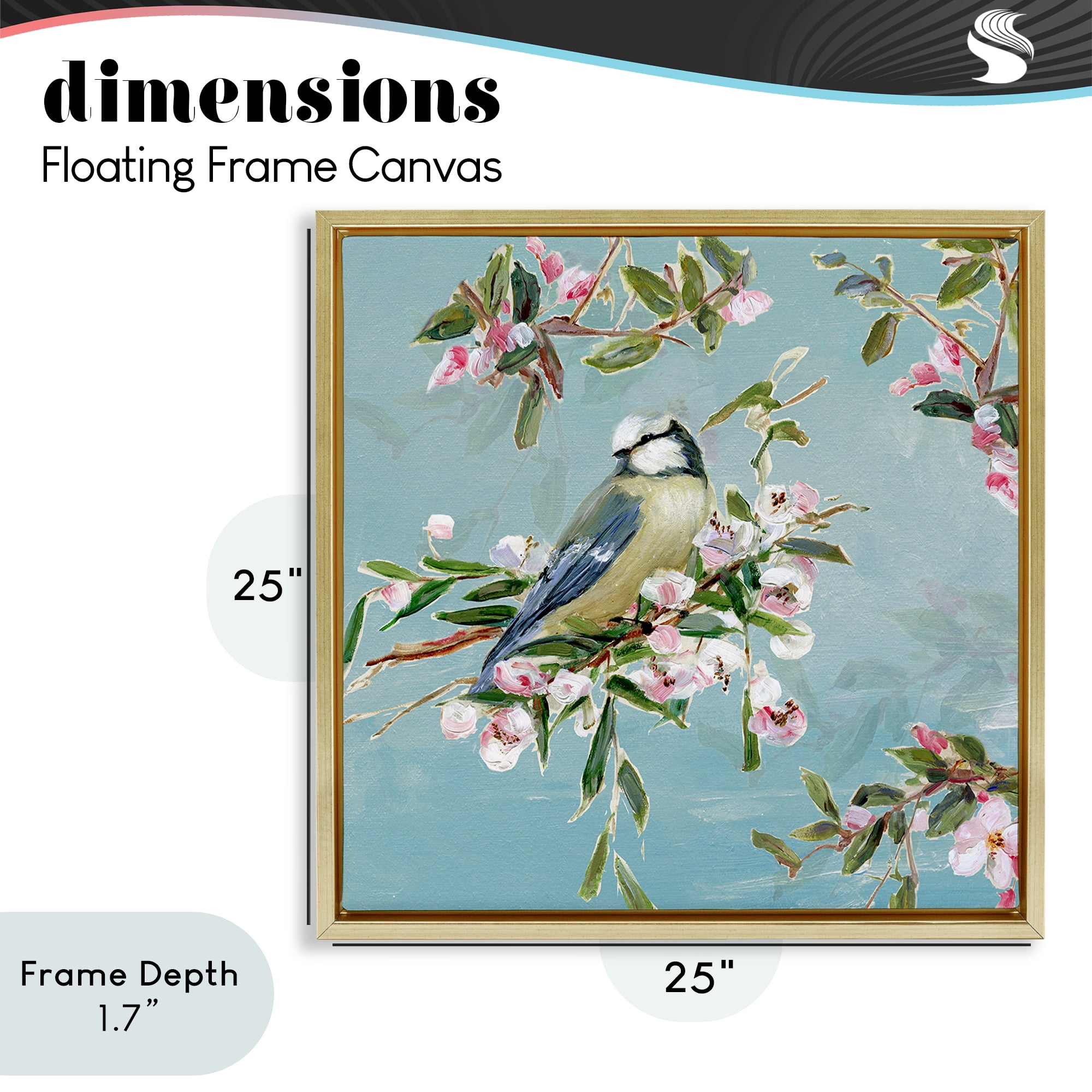 Stupell Industries Songbird Perched on Blooms Gold Framed Floater Canvas Wall Art, design by Sally Swatland