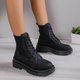 thumbnail image 2 of NECHOLOGY Botas Mujer Adulto Femenino Zapatos Botines mujer Botas de barril corto de tacón grueso con cordones de cuero de color sólido de estilo británico para mujer (Black, 7), 2 of 6