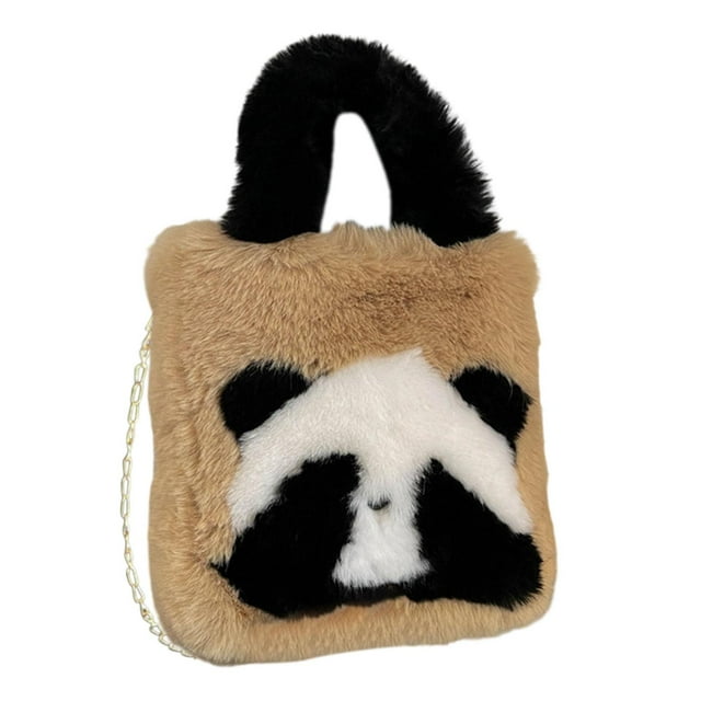 Bolso de mano de peluche de panda, bolso de hombro, bolso cruzado, bolso tote, estuche, cartera con cadena, caqui