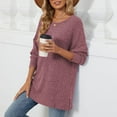 thumbnail image 4 of Lenpel Women's Tunic Tops Ribbed Knit Long Sleeve Crew Neck Side Split Loose T Shirts Soft Casual Tee Blouses Fall Fashion Outfits(Red,X-Large), 4 of 7