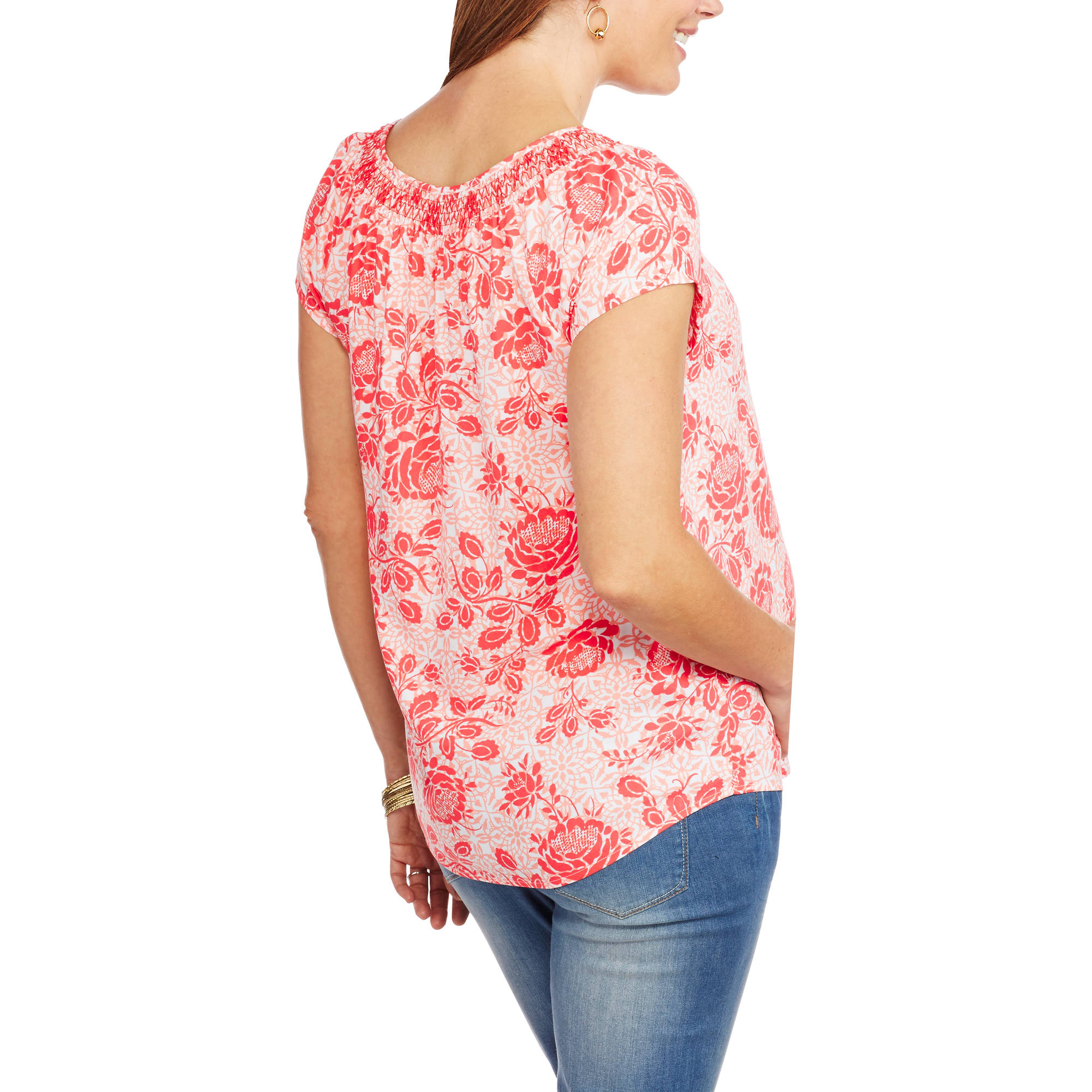 Maternity Short Sleeve Button Front Peasant Top - image 2 of 2