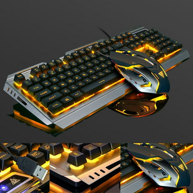 V1 104-Key USB Wired Mechanical Gaming Keyboard & Mouse Combo RGB Backlit, Anti-Ghosting, Metal Panel, 6D Mouse