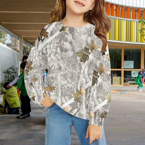 XQYLOS Toddler Girls Camo Hoodie Oversized Hooded Sweatshirt Camouflage Maple 𝖫eaf Casual Pullover Top with Pockets Kids Clothing