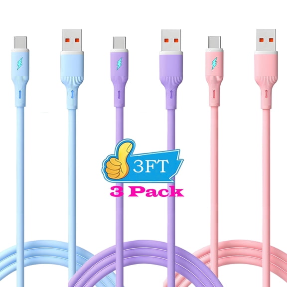 AlmosTen 3Pack Usb Cables,Type C Charger Fast Charging Cable 3ft Silicone USB A to USB C Cable Android Phone Chargers Cord Type C Compatible for Samsung Galaxy