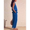 thumbnail image 6 of Women's Linen 2 Piece Outfits Sleeveless Ruffle Top Wide Leg Pants Summer Loungewear Beach Sets Blue M, 6 of 8