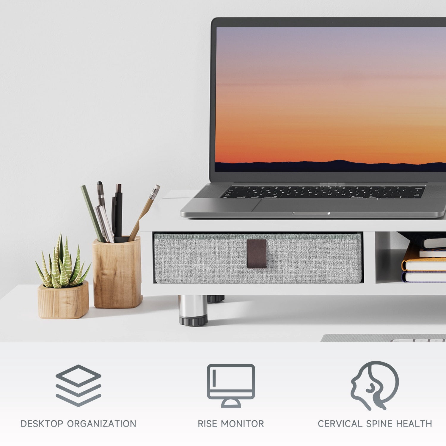 Fenge Monitor Stand, Dual Monitor Stand with 2 Drawers