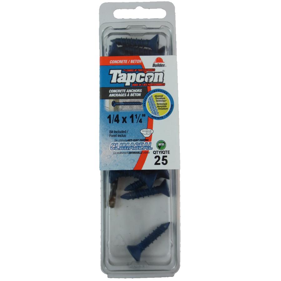 25 Pack 1/4" x 1-1/4" Blue Flat Head Concrete Screws