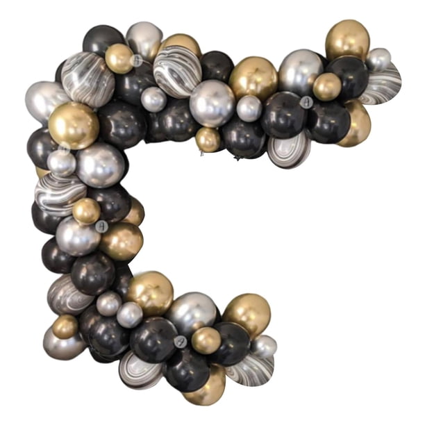 Kit de arco de globos metálicos con globos de látex para baby shower, boda y Año Nuevo. Negro Oro Plata
