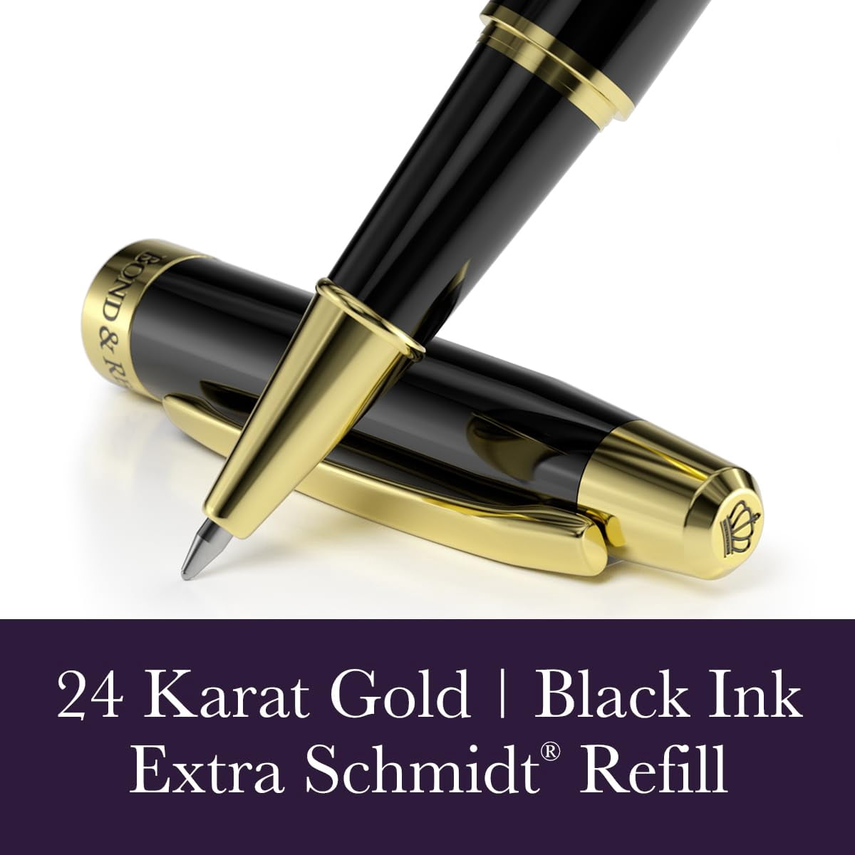 24 Karat Luxury Rollerball Pen - Fancy Executive Professional Writing Gift Set For Men Women  Nice Pens Gloss Black