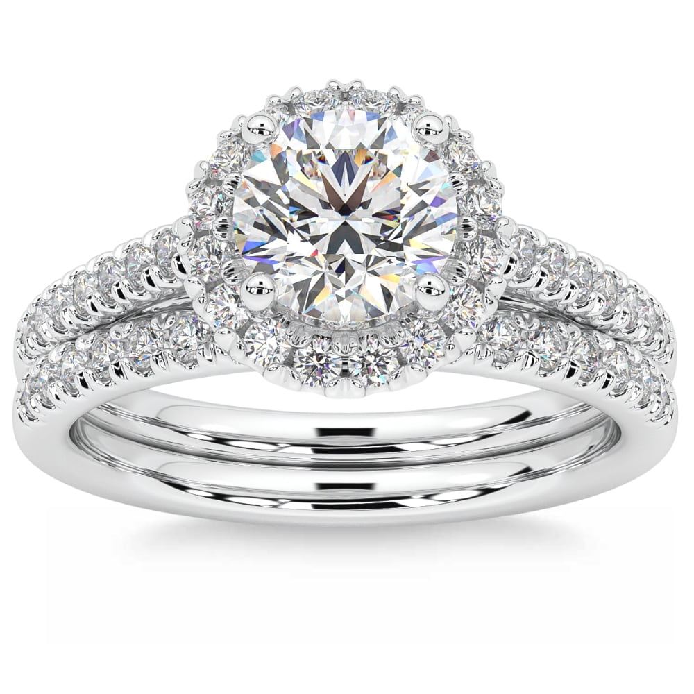 Pompeii 1 1/2 ct Diamond Halo Engagement Wedding Ring Set 14k White Gold (G/H,I1-I2)