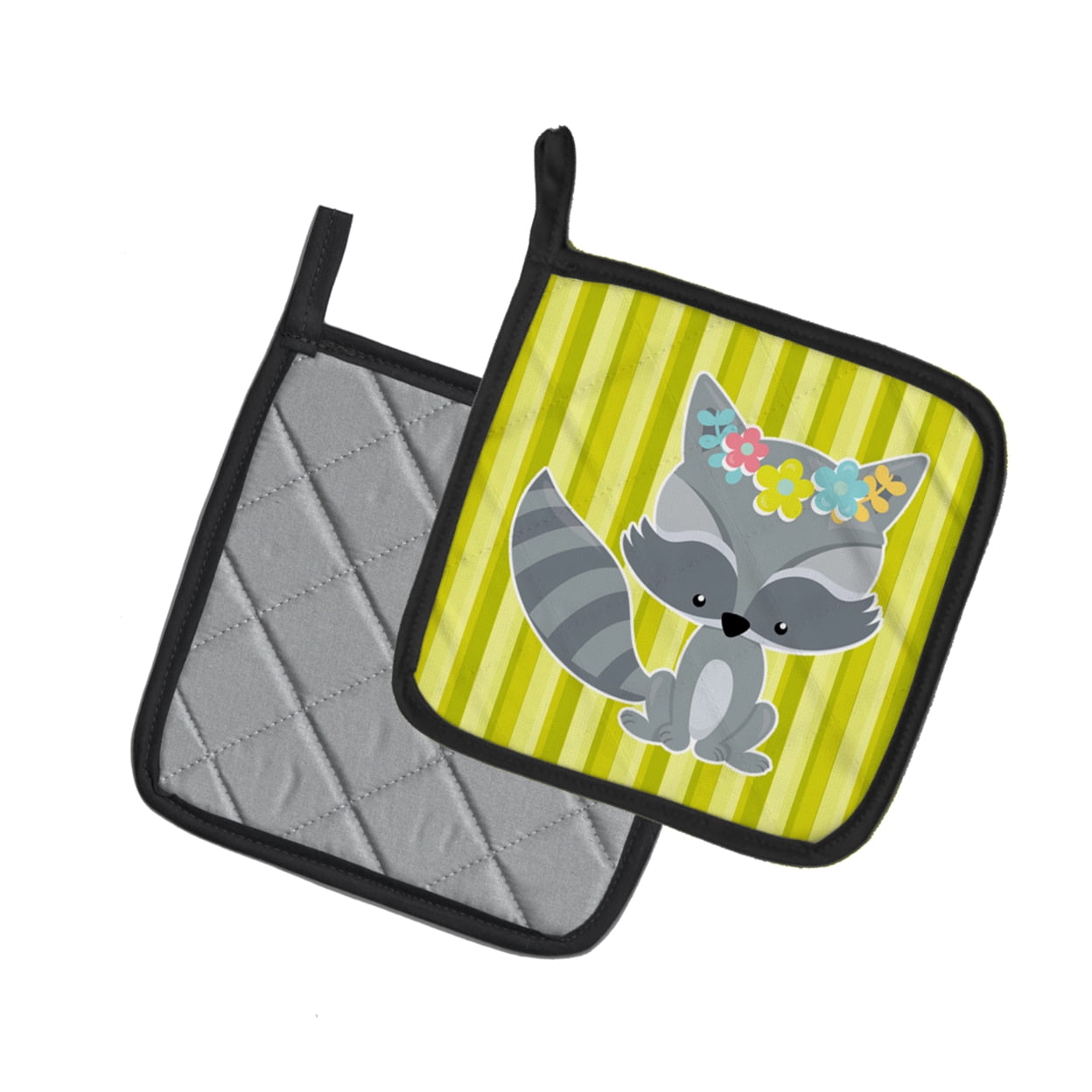 Caroline's Treasures Raccoon with Flowers Pair of Pot Holders