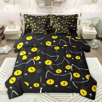 jejeloiu Colorful Cartoon Cat 7-Piece Bedding Comforter Set,Kawaii Kitten Animal King Bedding Sets,Black Pet Animals Bed Sheets For Girl Boys,Ultra Soft Home Decor Reversible