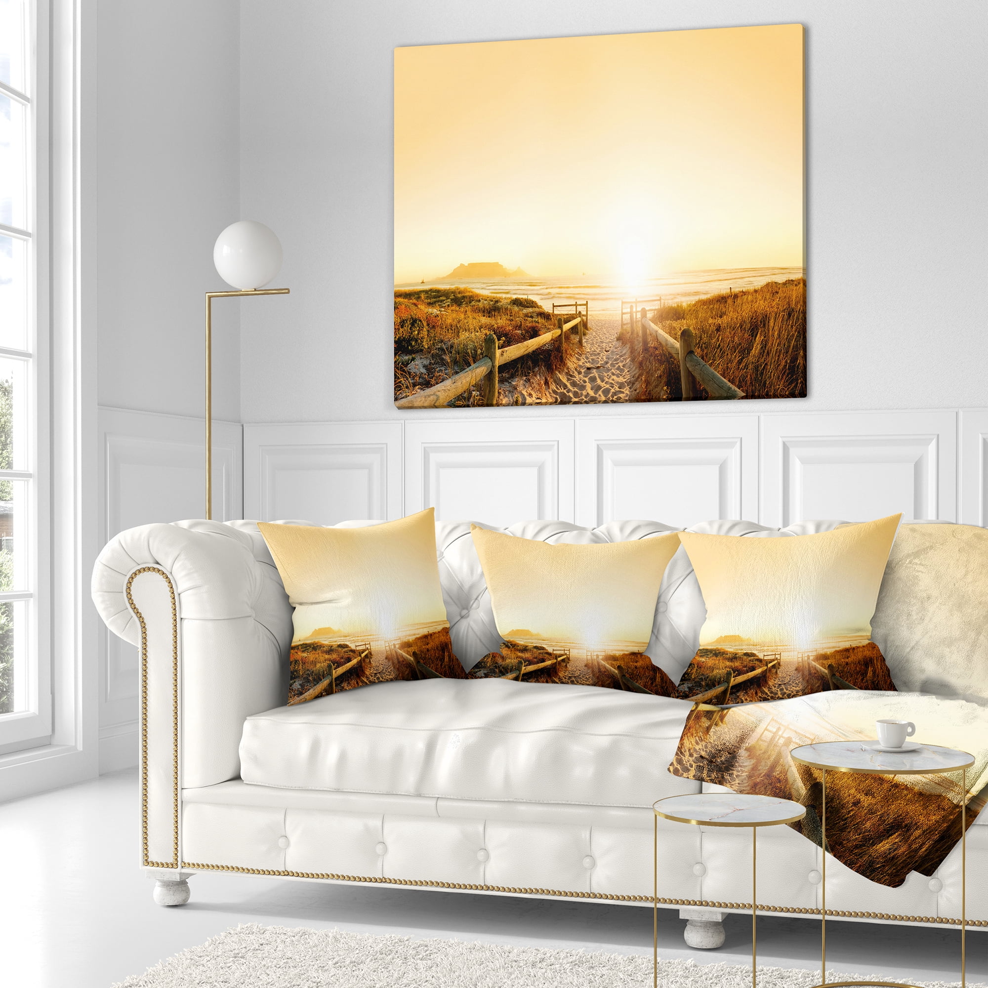 Designart Beach near Cape Town Panorama - Photography Throw Pillow - 16x16