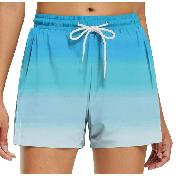 Pantalones Cortos Largos para las Mujeres, Pantalones Cortos Casuales Impresos de Cintura Alta No Estirable Hechos de Poliéster Transparente Airy para Todo el Uso de Temporada, Pantalones Cortos Casua