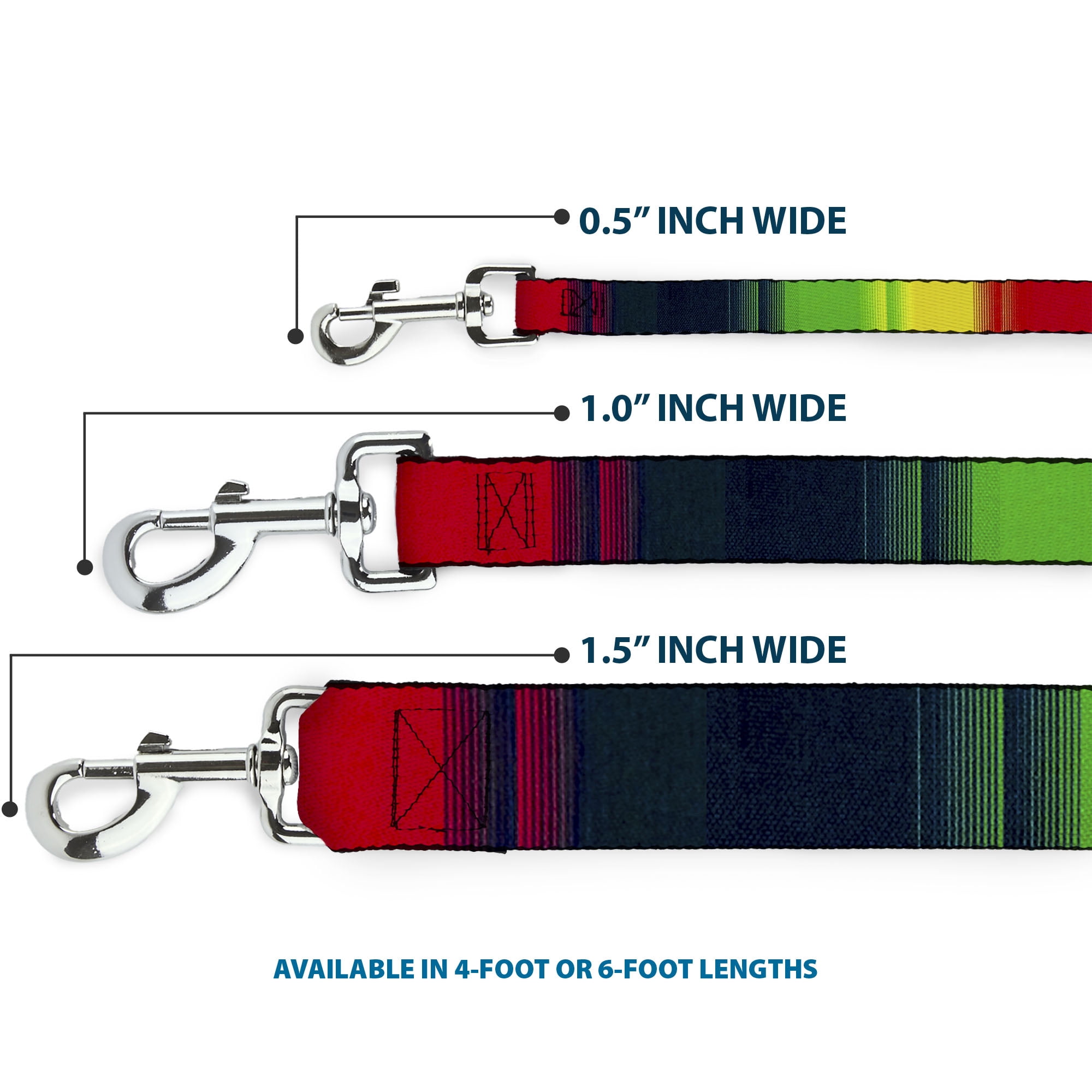 Buckle-Down Pet Leash, Dog Leash, Zarape Vertical Rasta, 6 Feet Long 1.0 Inch Wide