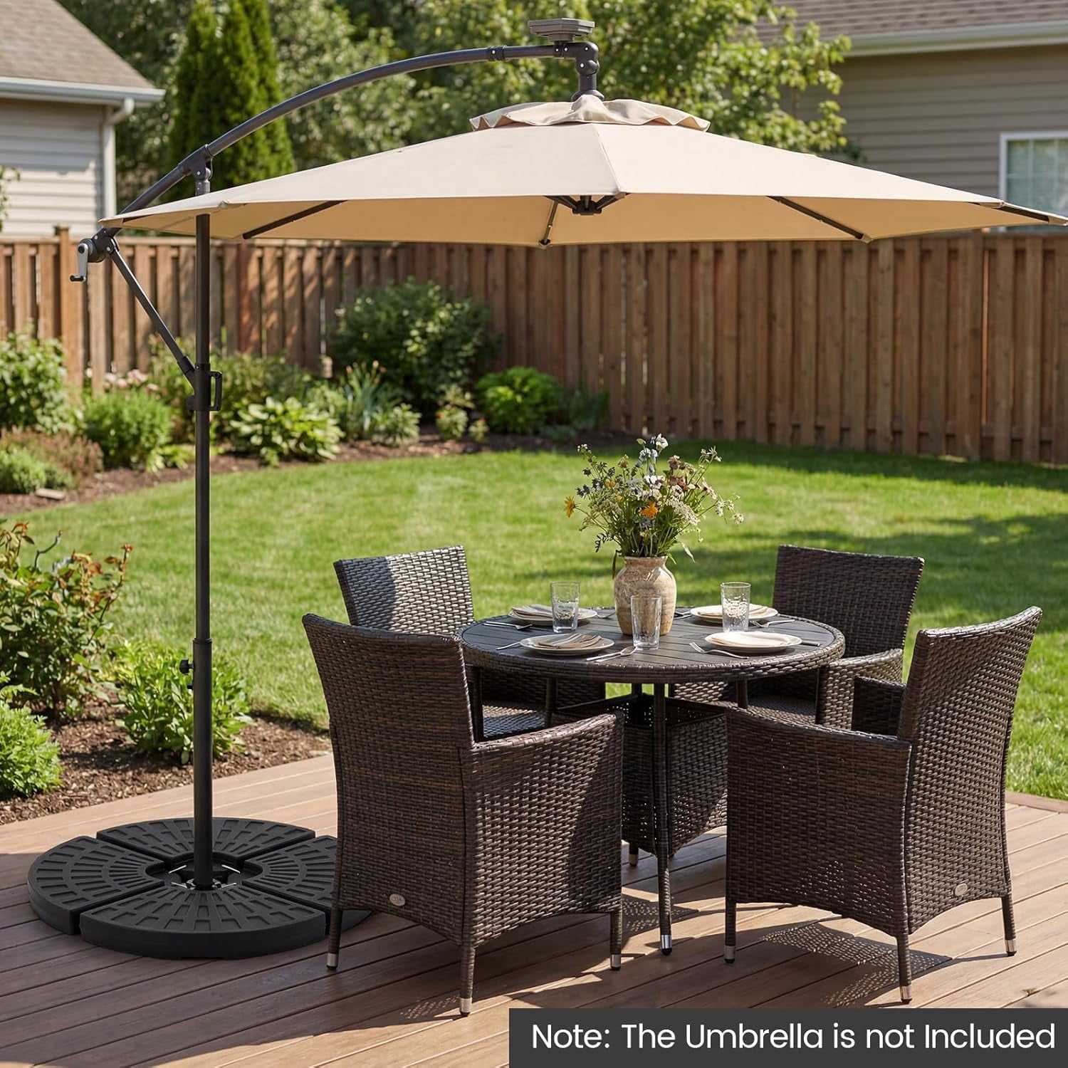 MorandiMal 184 lbs Offset Umbrella Base,4 PCS Cantilever Umbrella Weighted Base, Easy-Fill Spouts,4 Connecting Pins, Carry Handles,Water Sand Weight Fillable HDPE Umbrella Stand for Backyard Poolside