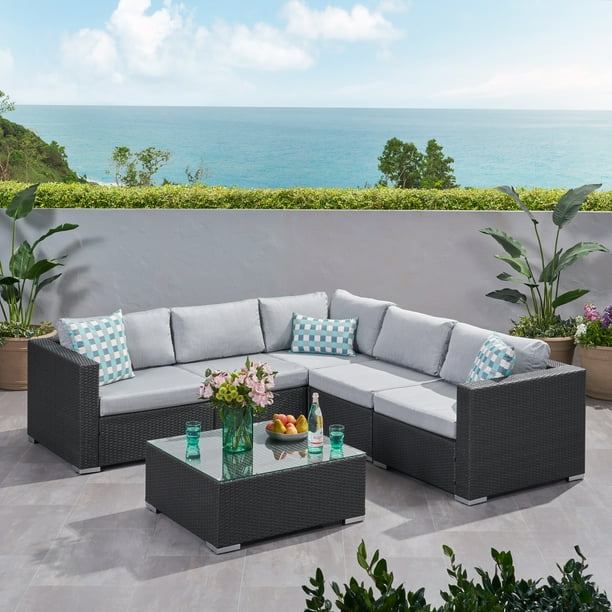 Faviola Outdoor 5 Seater Wicker Sectional Sofa Set with Sunbrella