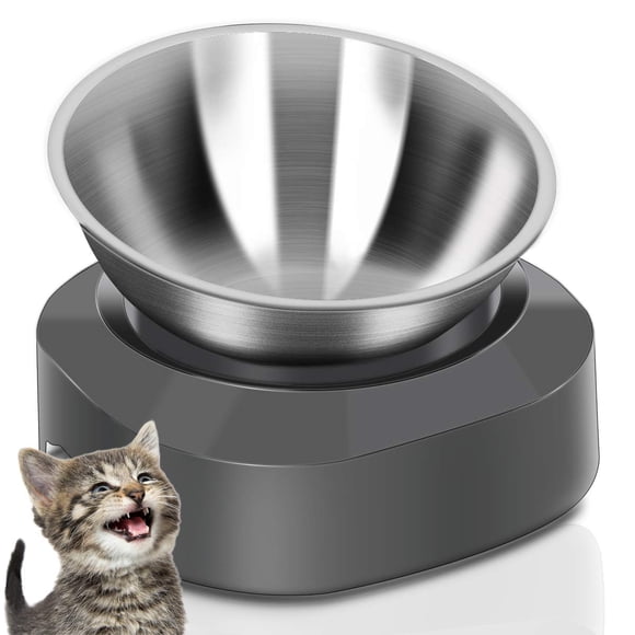 Comedero elevado e inclinado 15° para gatos AYADA de acero inoxidable