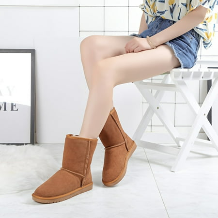 

Solid Color Round Toe Ankle Boots Warm Plush Inner Non-slip Snow Boots Women s Footwear