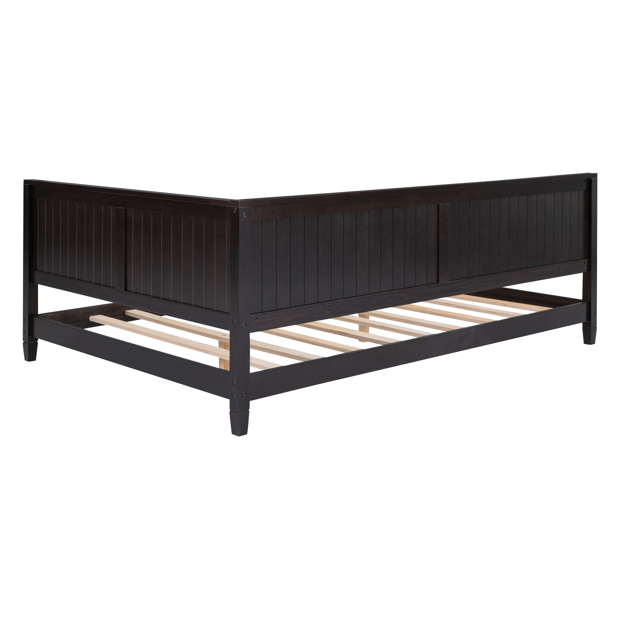 Leumius Full Size Wood Daybed,Wooden Sofa Bed with Headboard and Sideboard,Minimalist Floor Sofa Bed Frame for Bedroom Living Room,Espresso